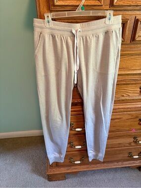 ZYIA Light Cream Track Joggers with White Drawstring